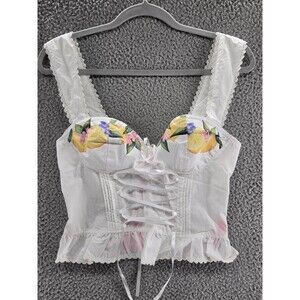 Dolls Kill Sugar Thrillz Women's Crop Top Medium White Floral Lemon Print